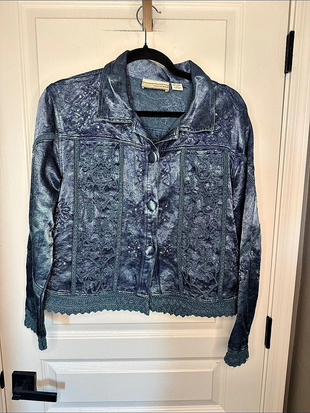 Carrie Allen Embellished Floral Jean Jacket in Blue